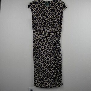 Lauren Ralph Lauren Womens Navy Geometric Corpcore Professional  Midi‎ Dress
